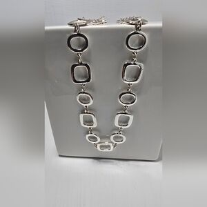 Liz Claiborne Silver-Tone Geometric Chain Necklace – Statement Jewel